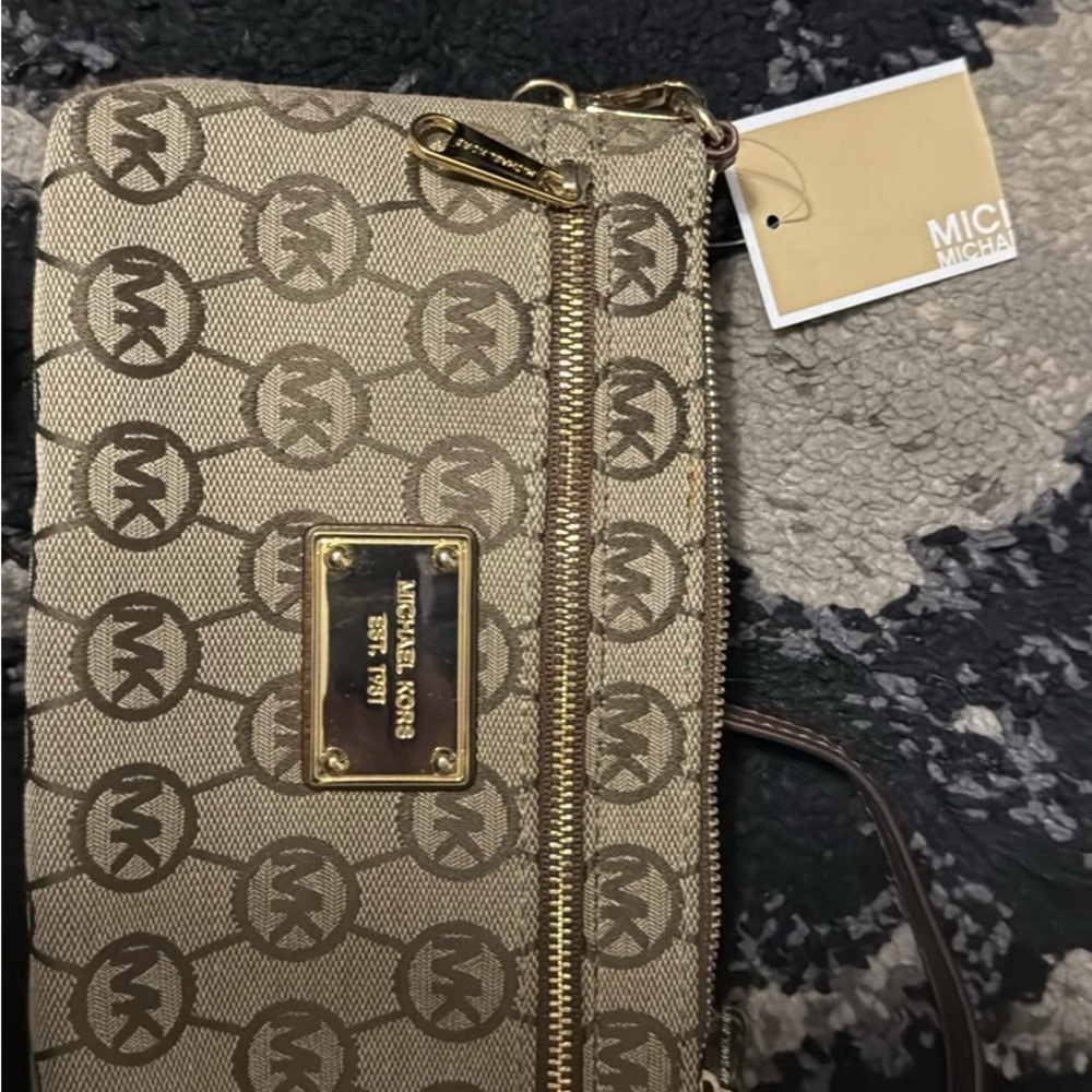 Michael Kors Brown monogram Logo Wristlet